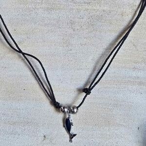 Dolphin Pendant Adjustable Blue Cord Necklace | Silver Tone Pre-owned